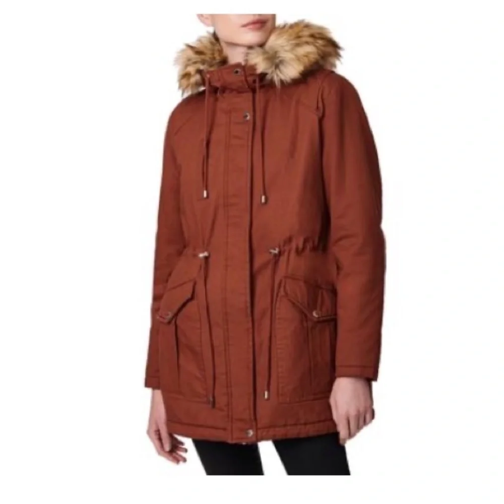 Collection B Juniors' Faux-Fur-Trim Hooded Anorak Coat,terracotta size S